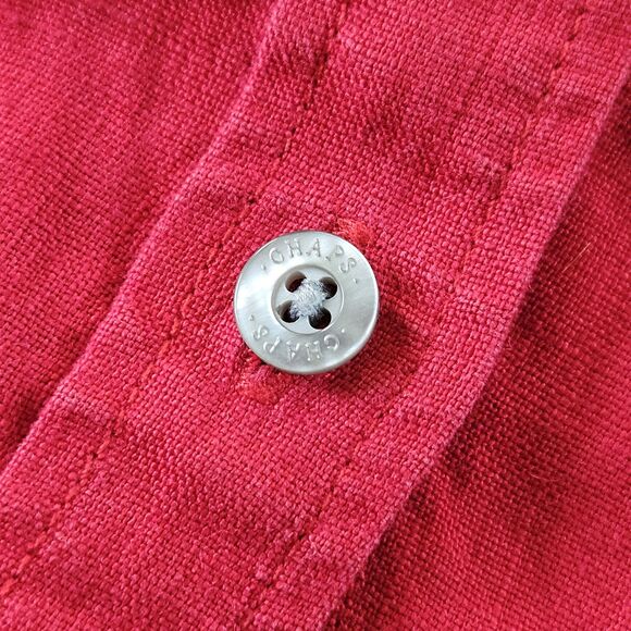 Chaps Women Linen Top 2X Red Button Front Coastal Summer Casual 3/4 Split Sleeve - Picture 9 of 9